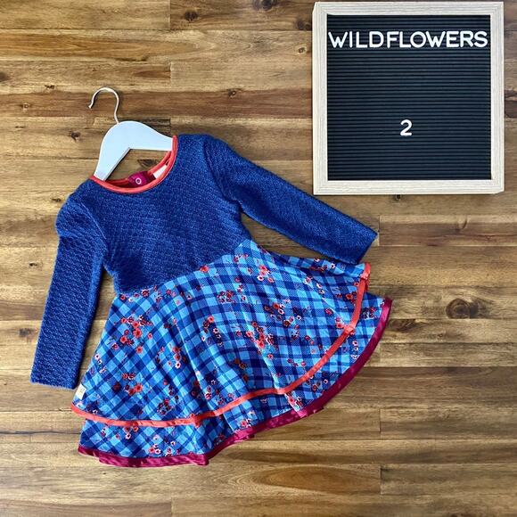 Wildflowers Pocketful of Wonder The Holiday Blue Plaid Floral Sweater Dress 2 - Picture 1 of 9